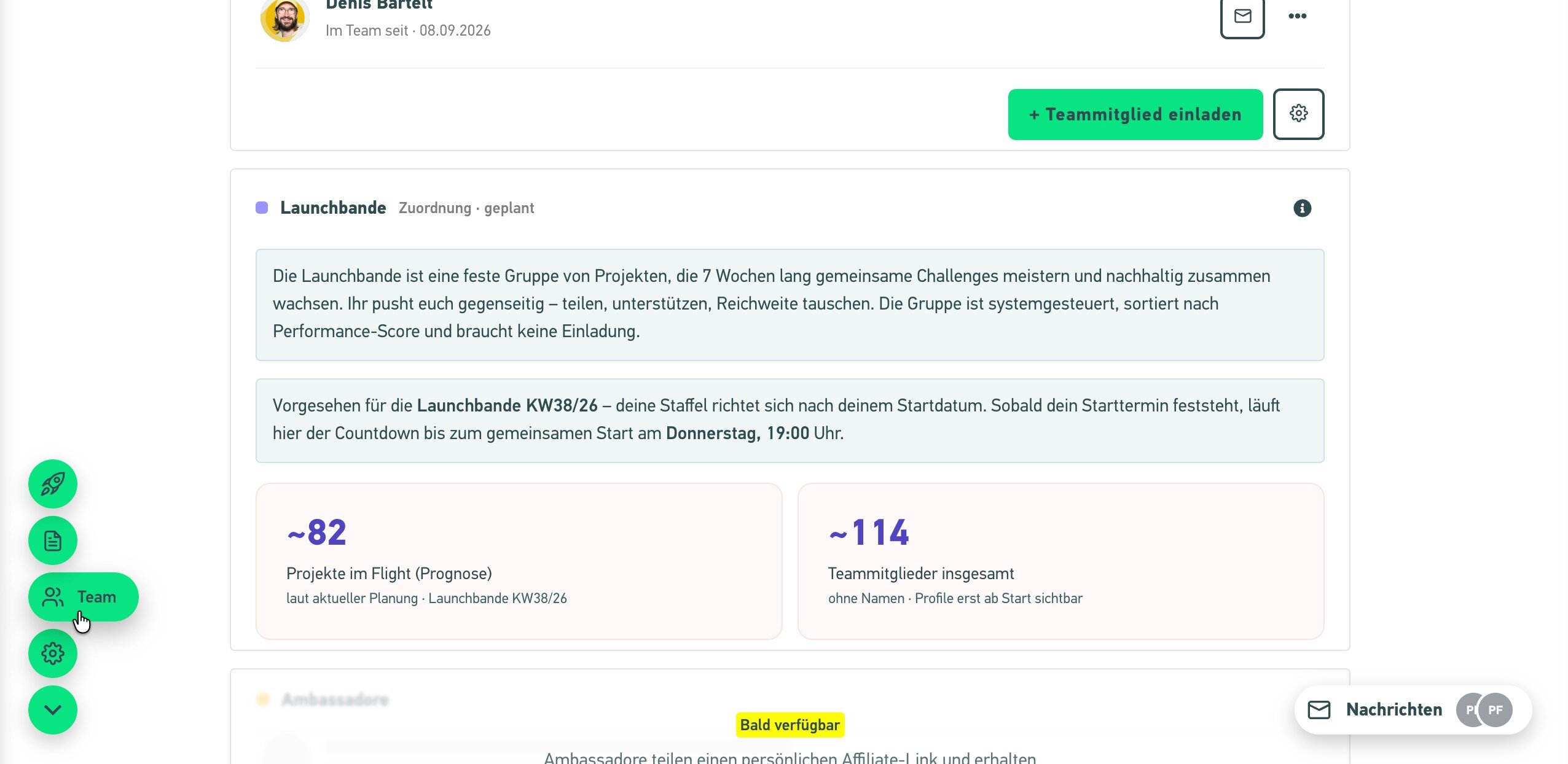 Screenshot aus der Teamverwaltung