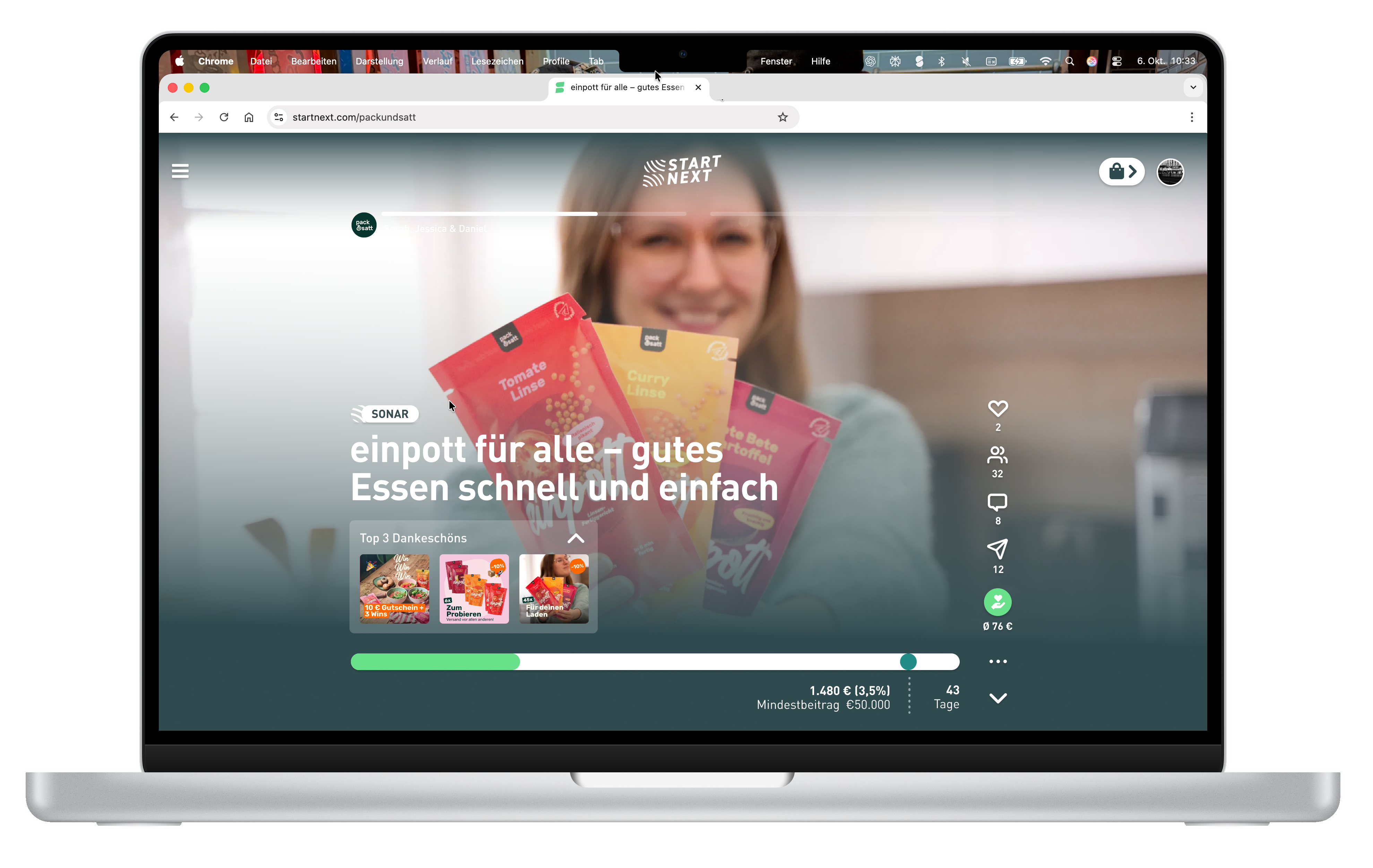 Der neue Projektdetailseiten-Header auf dem Desktop